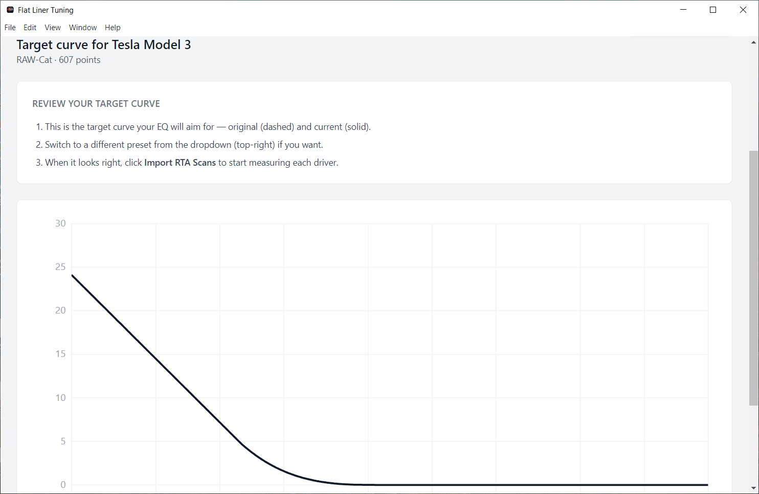 Target curve review screen showing the target response graph